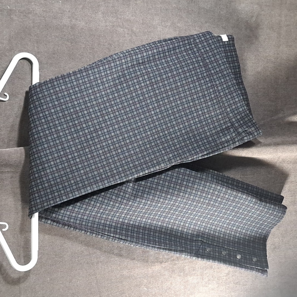 Cleo Grey Black Pink Tartan Slip Stretch Straight Leg Trouser w/ Snaps NWOT XXL